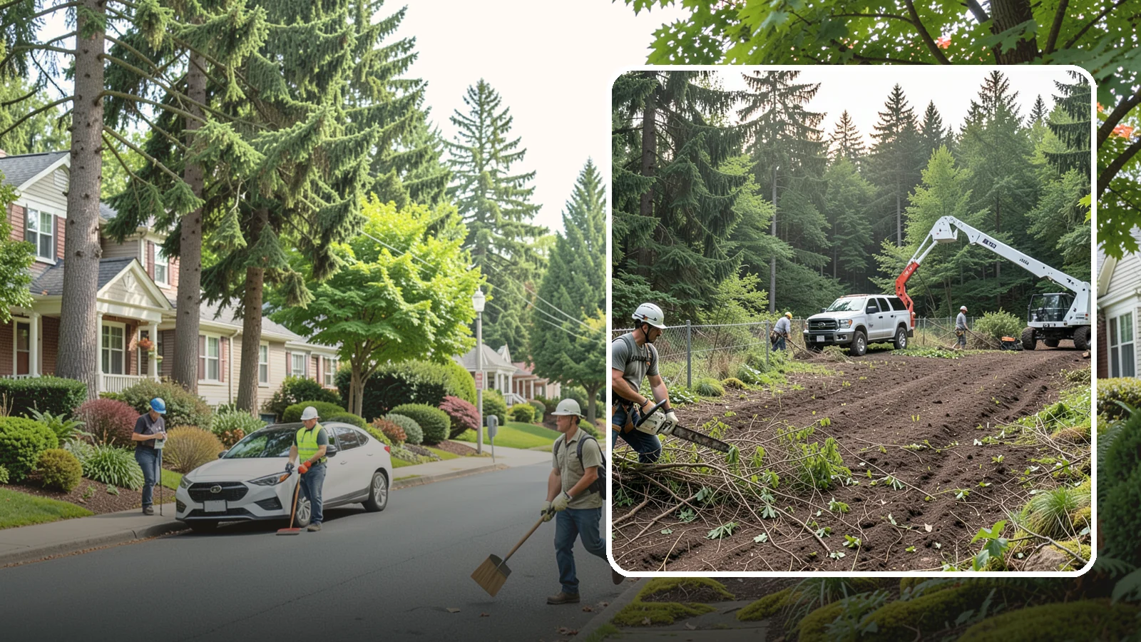 Fence line clearing in Beaux Arts Village, King County, WA - The clearing of vegetation along fence lines.