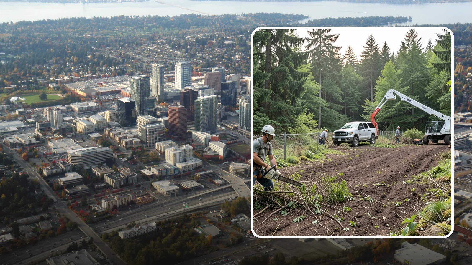 Fence line clearing in Bellevue, King County, WA - The clearing of vegetation along fence lines.