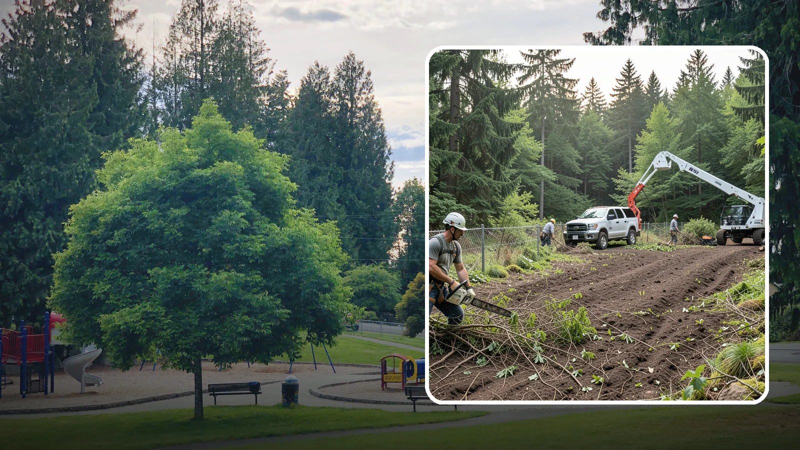 Fence line clearing in Bonney Lake, Pierce County, WA - The clearing of vegetation along fence lines.