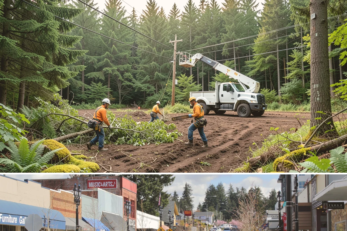Fence line clearing in Bothell, King County, WA - Work can be performed year-round in the Puget Sound climate but must account for wet or muddy conditions that may complicate...