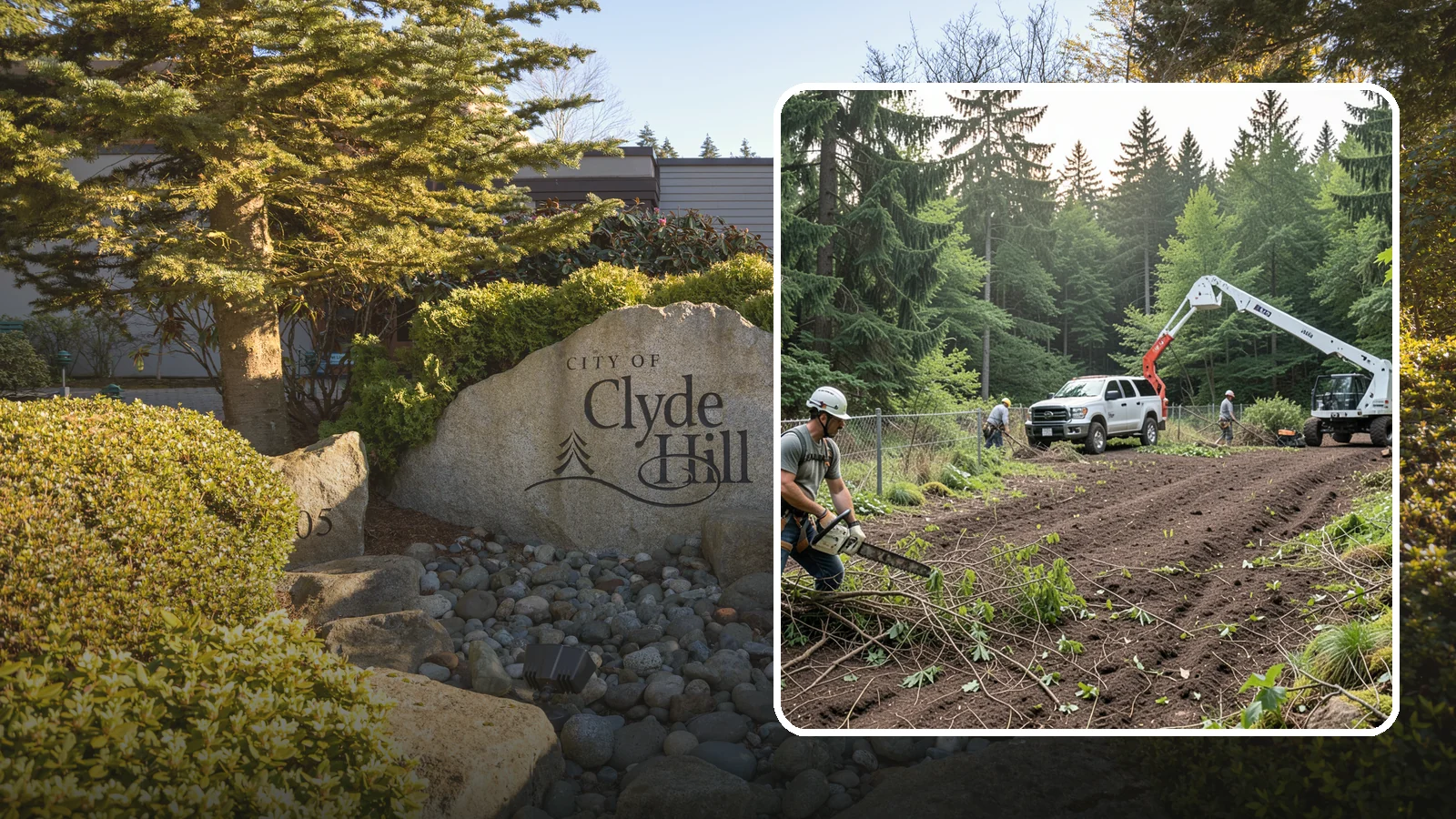 Fence line clearing in Clyde Hill, King County, WA - The clearing of vegetation along fence lines.