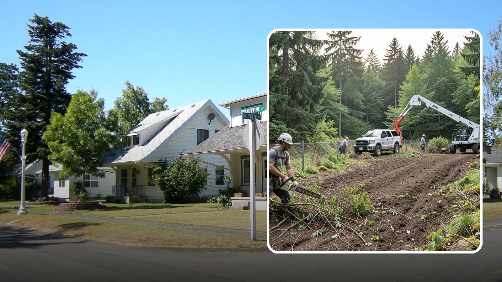Fence line clearing in DuPont, Pierce County, WA - The clearing of vegetation along fence lines.