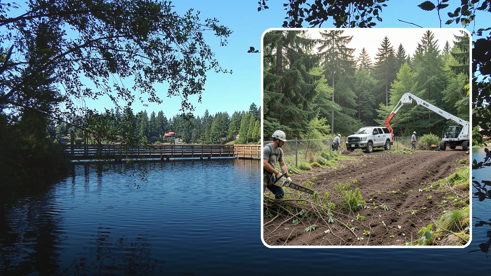 Fence line clearing in Federal Way, King County, WA - The clearing of vegetation along fence lines.