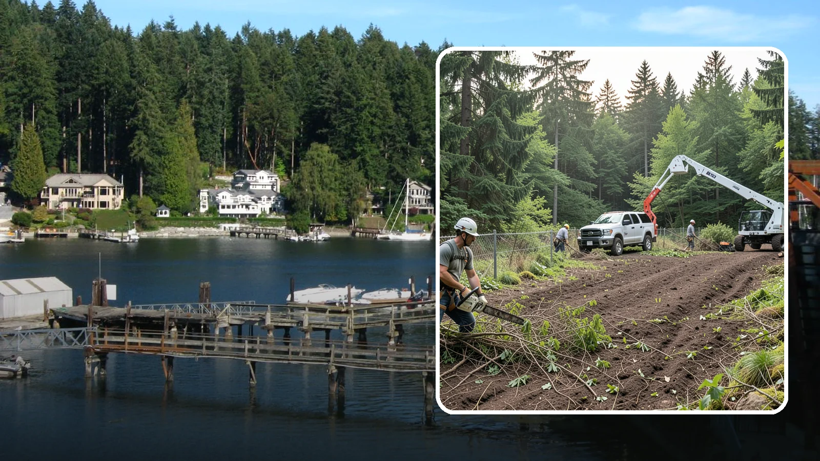 Fence line clearing in Gig Harbor, Pierce County, WA - The clearing of vegetation along fence lines.