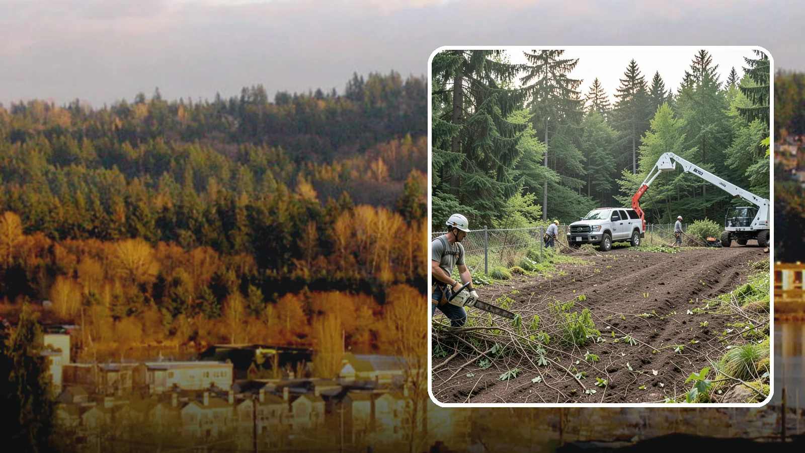 Fence line clearing in Kenmore, King County, WA - The clearing of vegetation along fence lines.