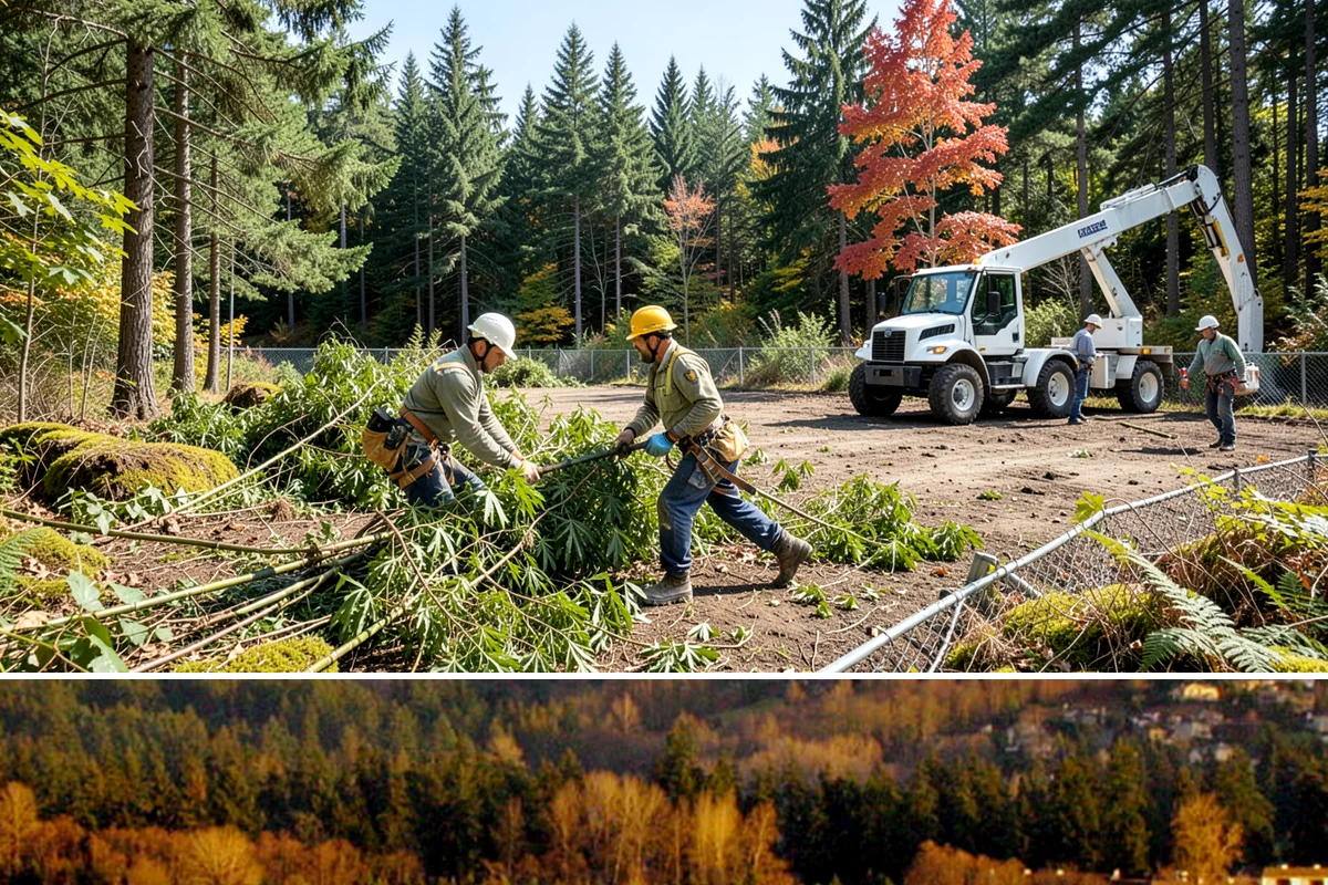 Fence line clearing in Kenmore, King County, WA - Work can be performed year-round in the Puget Sound climate but must account for wet or muddy conditions that may complicate...