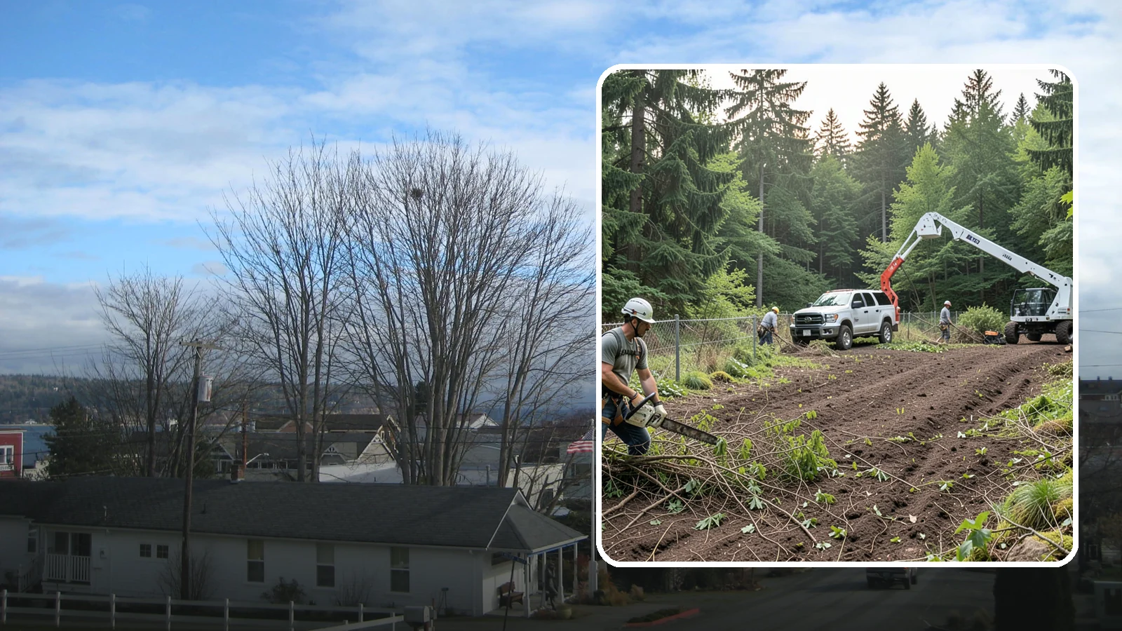 Fence line clearing in Langley, Island County, WA - The clearing of vegetation along fence lines.