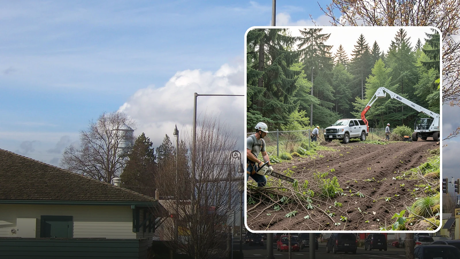 Fence line clearing in Marysville, Snohomish County, WA - The clearing of vegetation along fence lines.