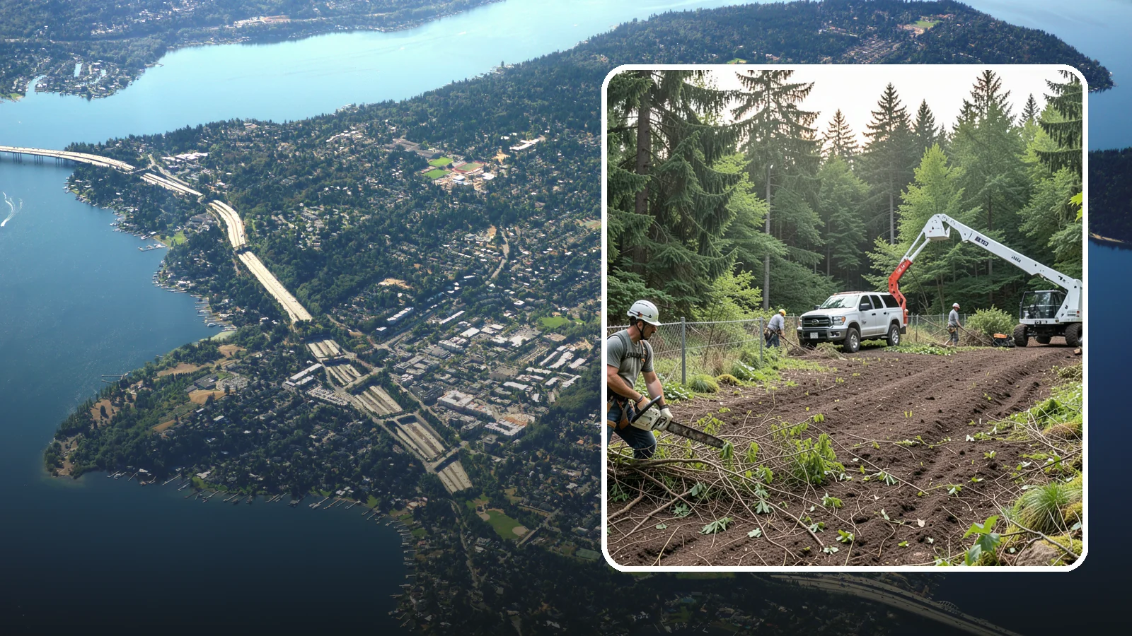 Fence line clearing in Mercer Island, King County, WA - The clearing of vegetation along fence lines.