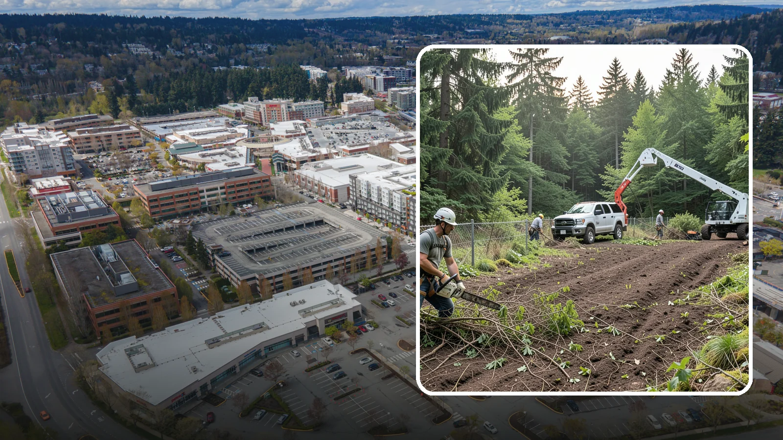 Fence line clearing in Redmond, King County, WA - The clearing of vegetation along fence lines.