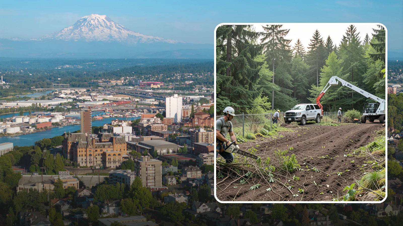 Fence line clearing in Tacoma, Pierce County, WA - The clearing of vegetation along fence lines.