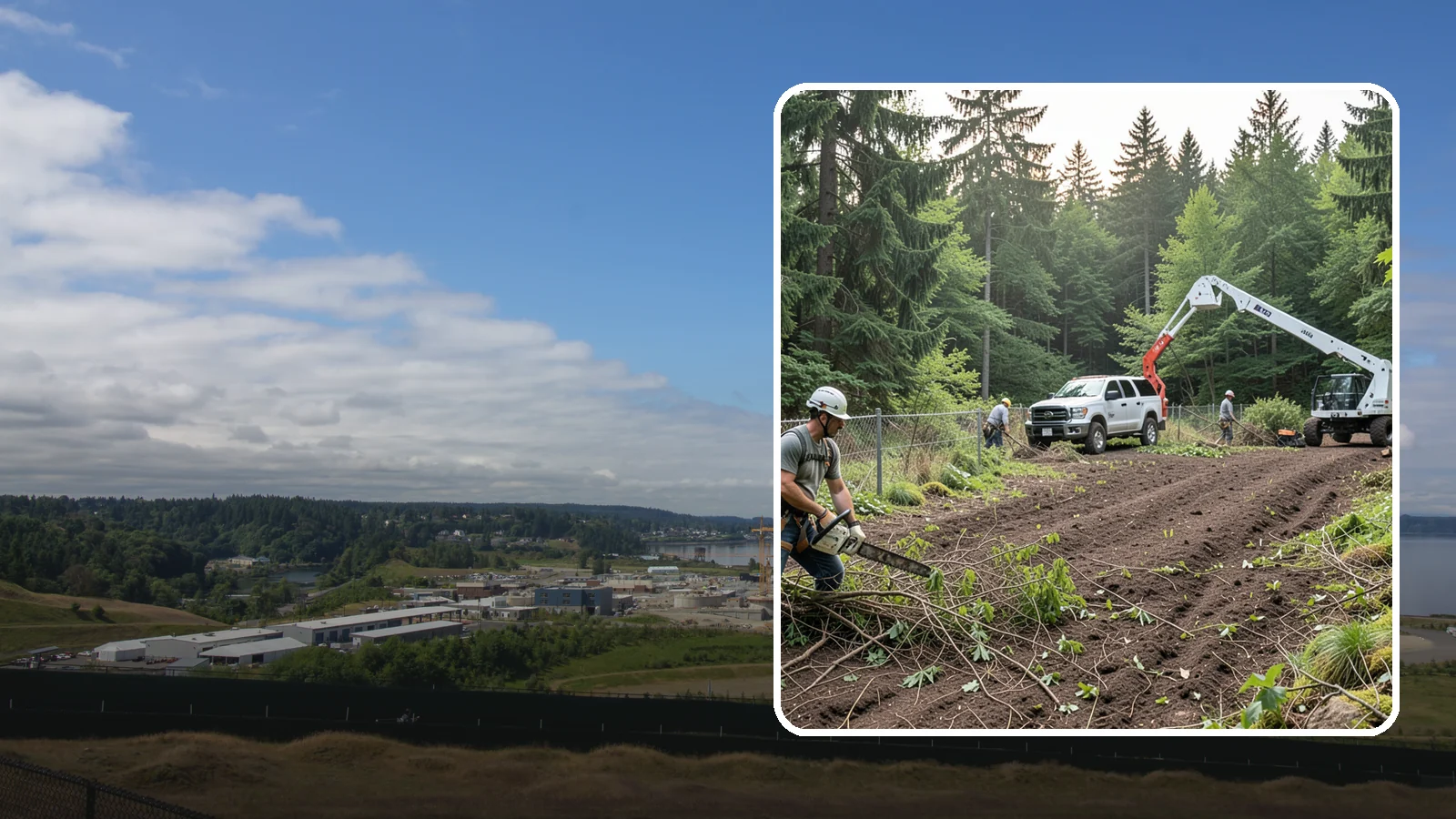 Fence line clearing in University Place, Pierce County, WA - The clearing of vegetation along fence lines.