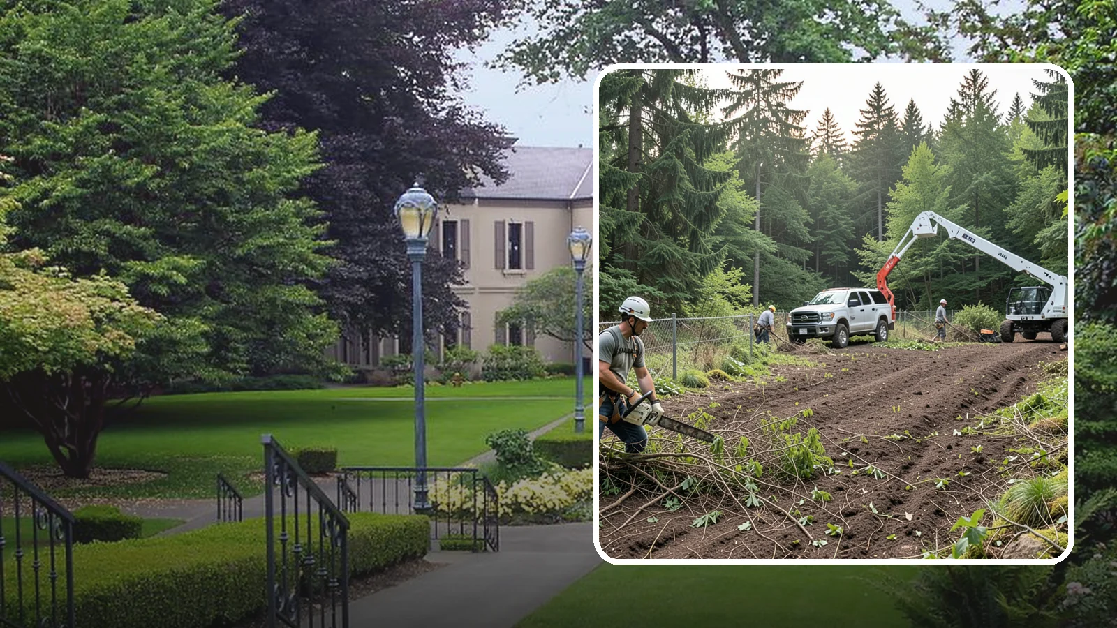 Fence line clearing in Woodinville, King County, WA - The clearing of vegetation along fence lines.