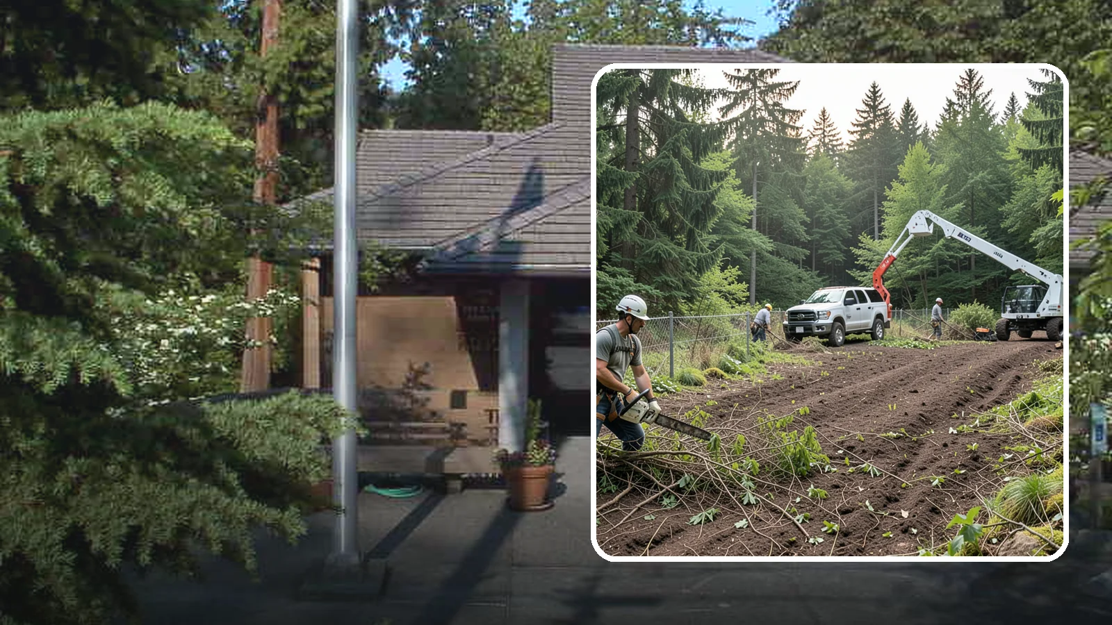 Fence line clearing in Yarrow Point, King County, WA - The clearing of vegetation along fence lines.