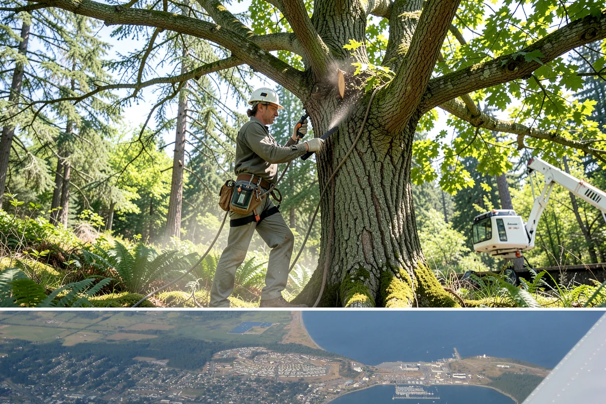 Golf course tree maintenance in Oak Harbor, Island County, WA - Work is performed year-round to maintain playability and safety but may be scheduled around peak golfing seasons or adjusted...