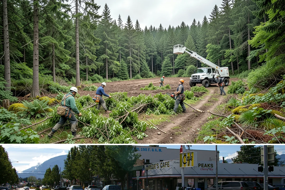 Hanging limb removal in North Bend, King County, WA - This storm response service is performed immediately following severe weather events to eliminate hazards when hanging branches...