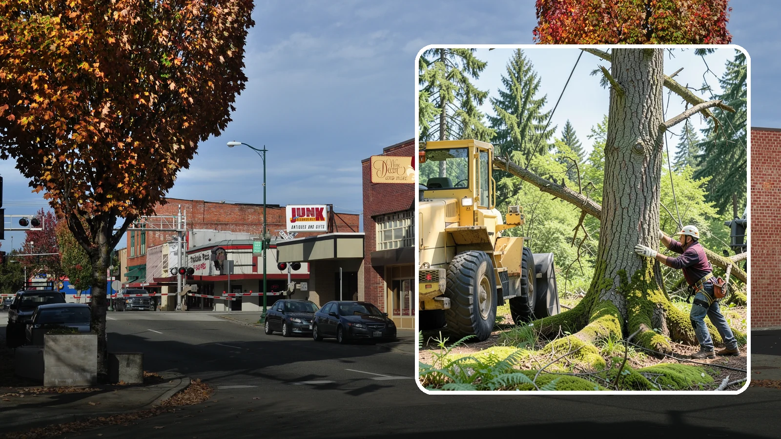 Hanging limb removal in Puyallup, Pierce County, WA - The removal of broken, suspended limbs.