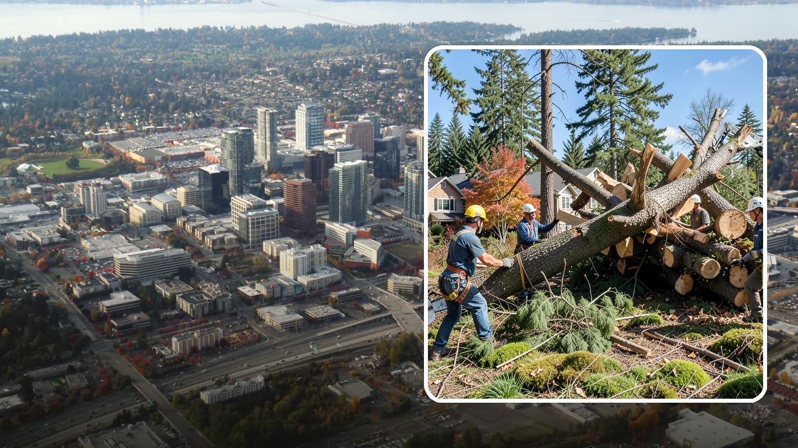 Hazardous tree removal in Bellevue, King County, WA - The controlled removal of trees that pose a safety risk due to structural defects, decay, or dangerous lean.