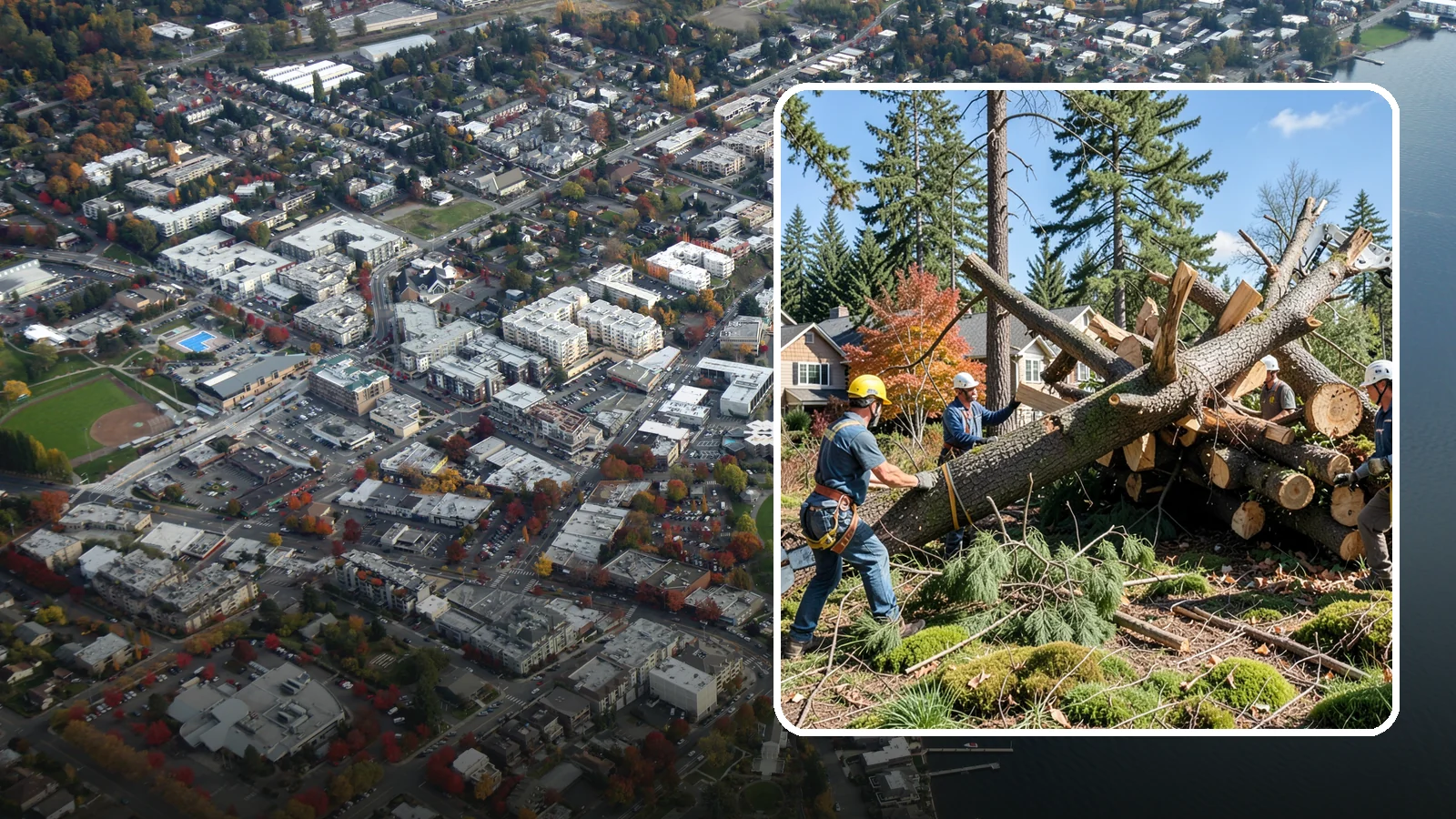 Hazardous tree removal in Kirkland, King County, WA - The controlled removal of trees that pose a safety risk due to structural defects, decay, or dangerous lean.