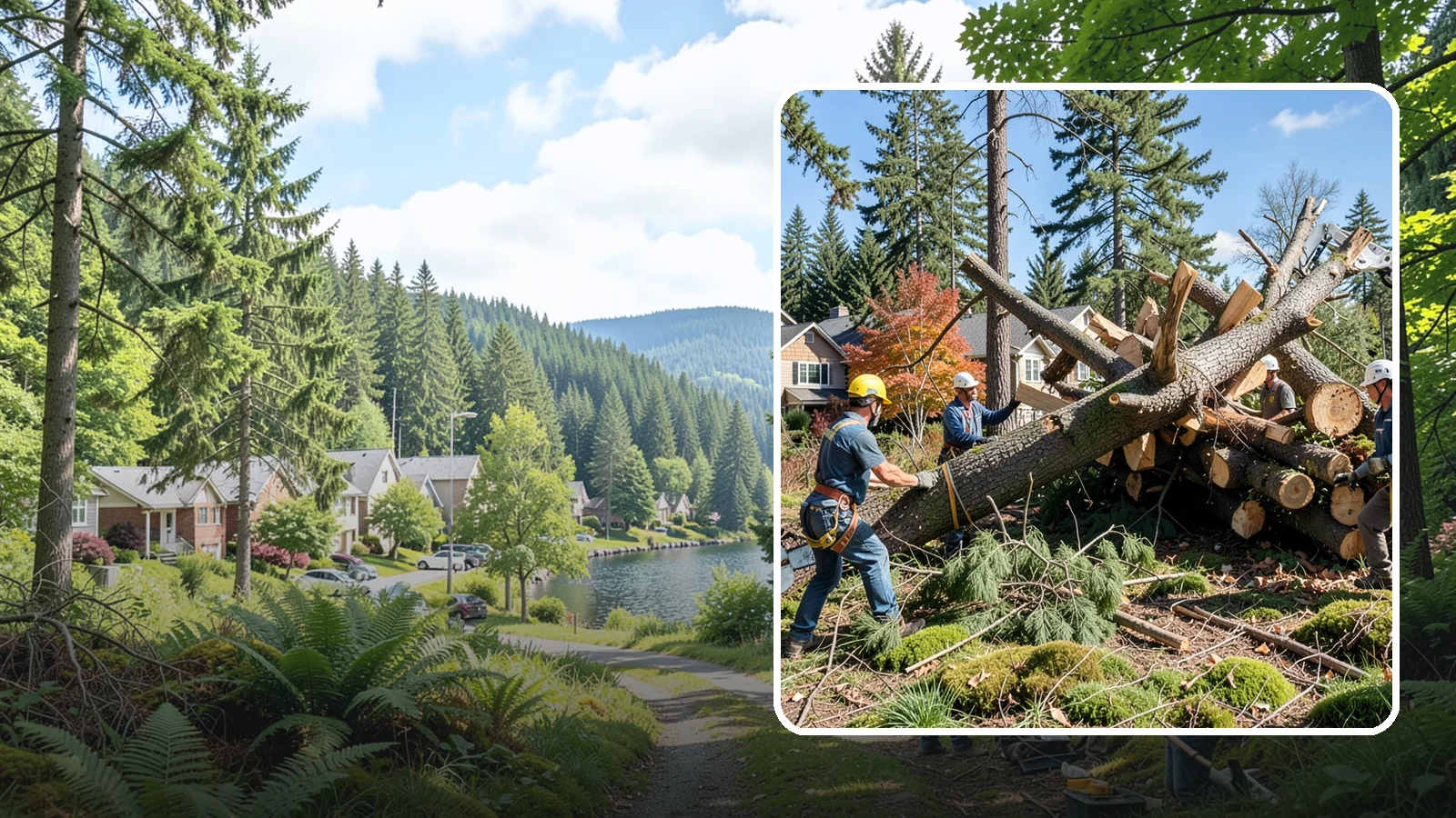 Hazardous tree removal in Lake Forest Park, King County, WA - The controlled removal of trees that pose a safety risk due to structural defects, decay, or dangerous lean.