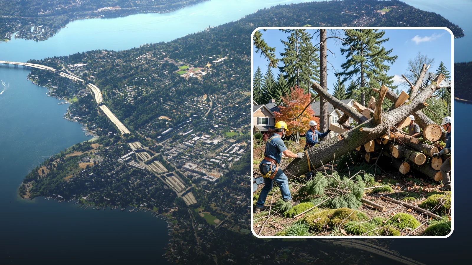 Hazardous tree removal in Mercer Island, King County, WA - The controlled removal of trees that pose a safety risk due to structural defects, decay, or dangerous lean.