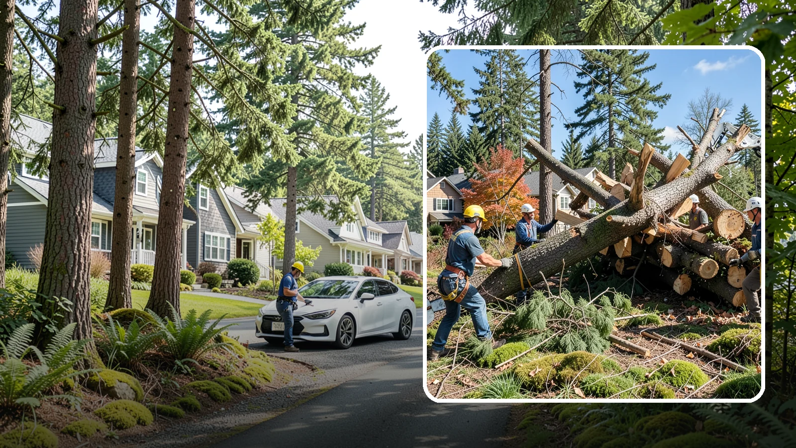 Hazardous tree removal in Normandy Park, King County, WA - The controlled removal of trees that pose a safety risk due to structural defects, decay, or dangerous lean.