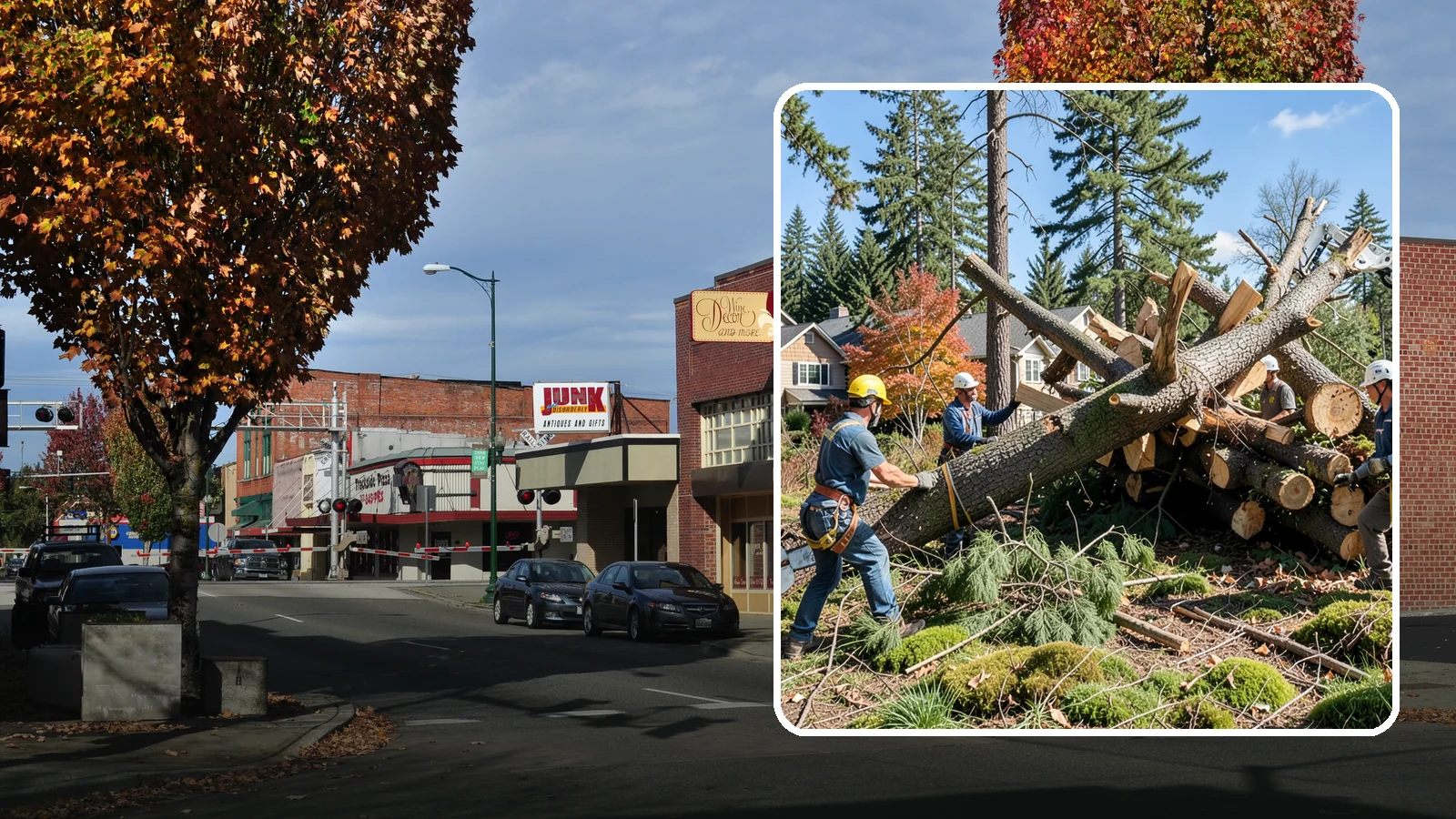 Hazardous tree removal in Puyallup, Pierce County, WA - The controlled removal of trees that pose a safety risk due to structural defects, decay, or dangerous lean.