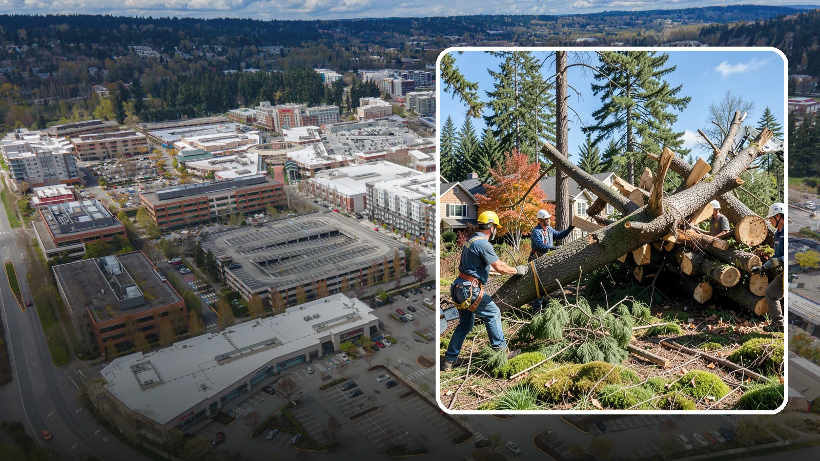 Hazardous tree removal in Redmond, King County, WA - The controlled removal of trees that pose a safety risk due to structural defects, decay, or dangerous lean.