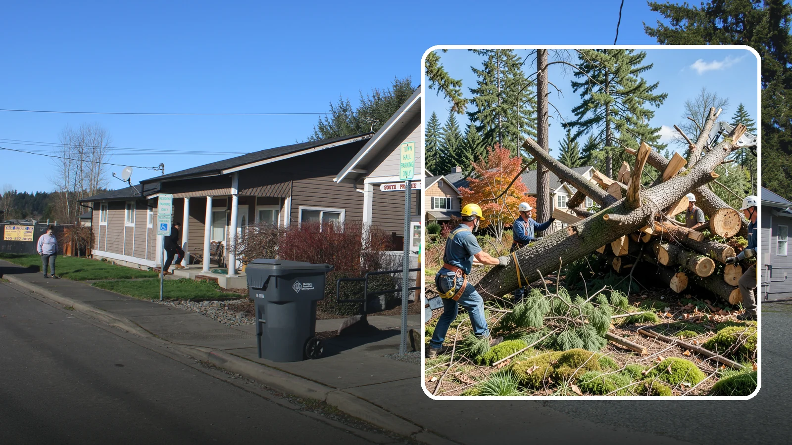 Hazardous tree removal in South Prairie, Pierce County, WA - The controlled removal of trees that pose a safety risk due to structural defects, decay, or dangerous lean.