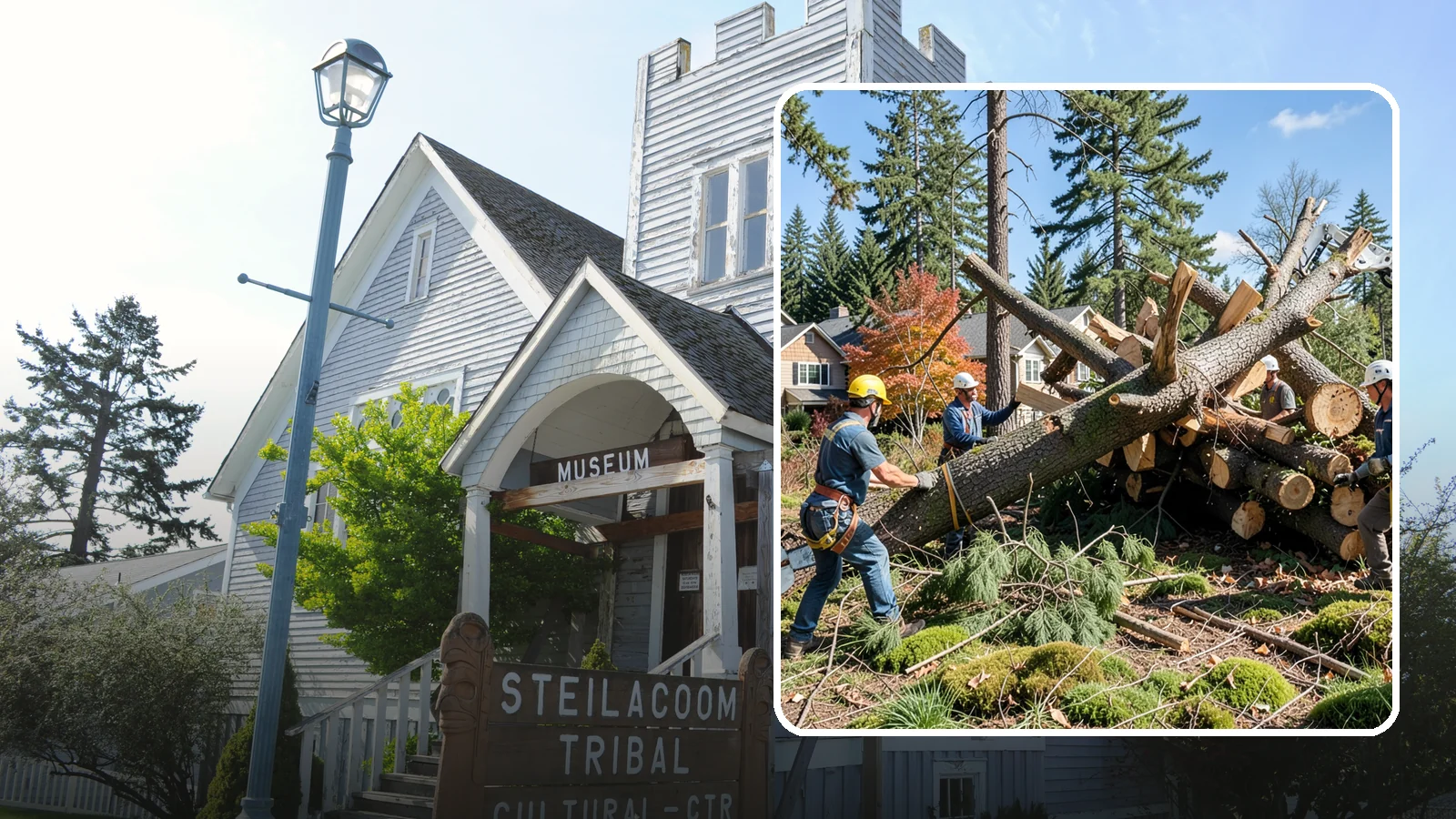 Hazardous tree removal in Steilacoom, Pierce County, WA - The controlled removal of trees that pose a safety risk due to structural defects, decay, or dangerous lean.