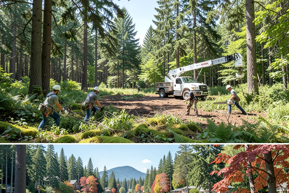 Invasive vegetation removal in Covington, King County, WA - Work can generally proceed year-round in Puget Sound weather but may be delayed during heavy rain on wet or steep sites.