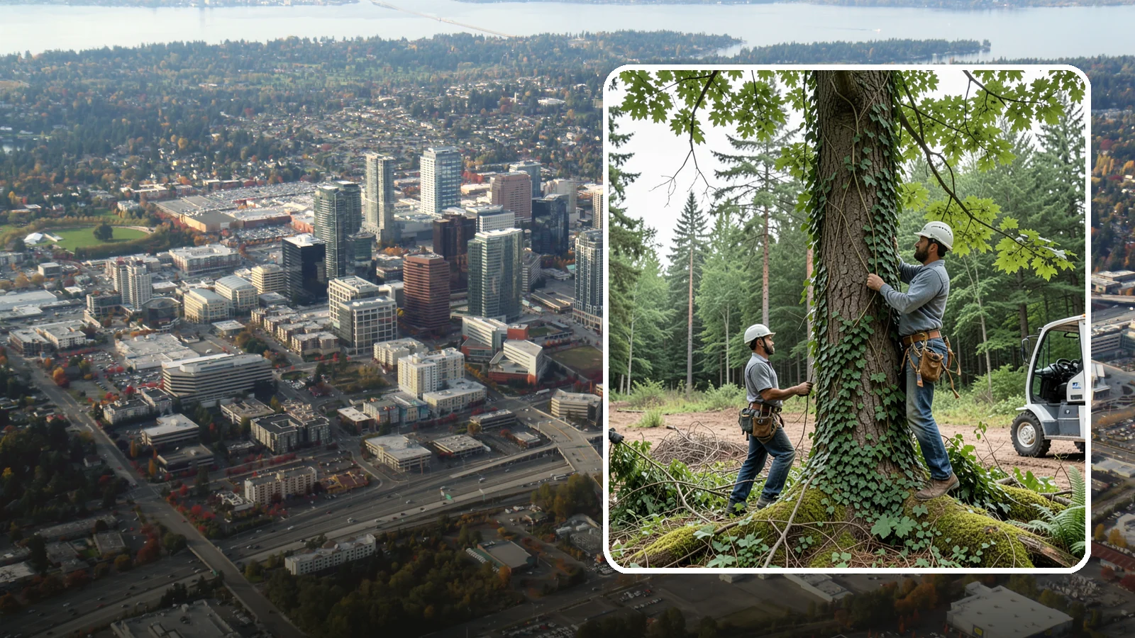 Ivy removal from trees in Bellevue, King County, WA - The removal of ivy and climbing vines from trees.
