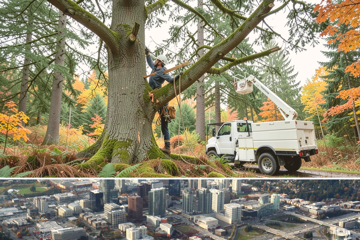 Ivy removal from trees in Bellevue, King County, WA - This work can be performed year-round in the Puget Sound climate but may require extra caution during wet seasons to prevent soil...