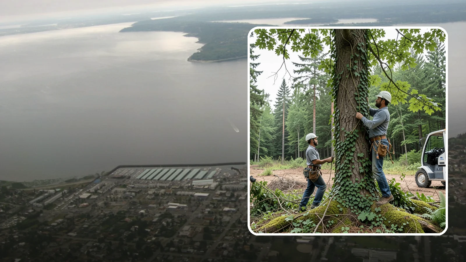 Ivy removal from trees in Des Moines, King County, WA - The removal of ivy and climbing vines from trees.