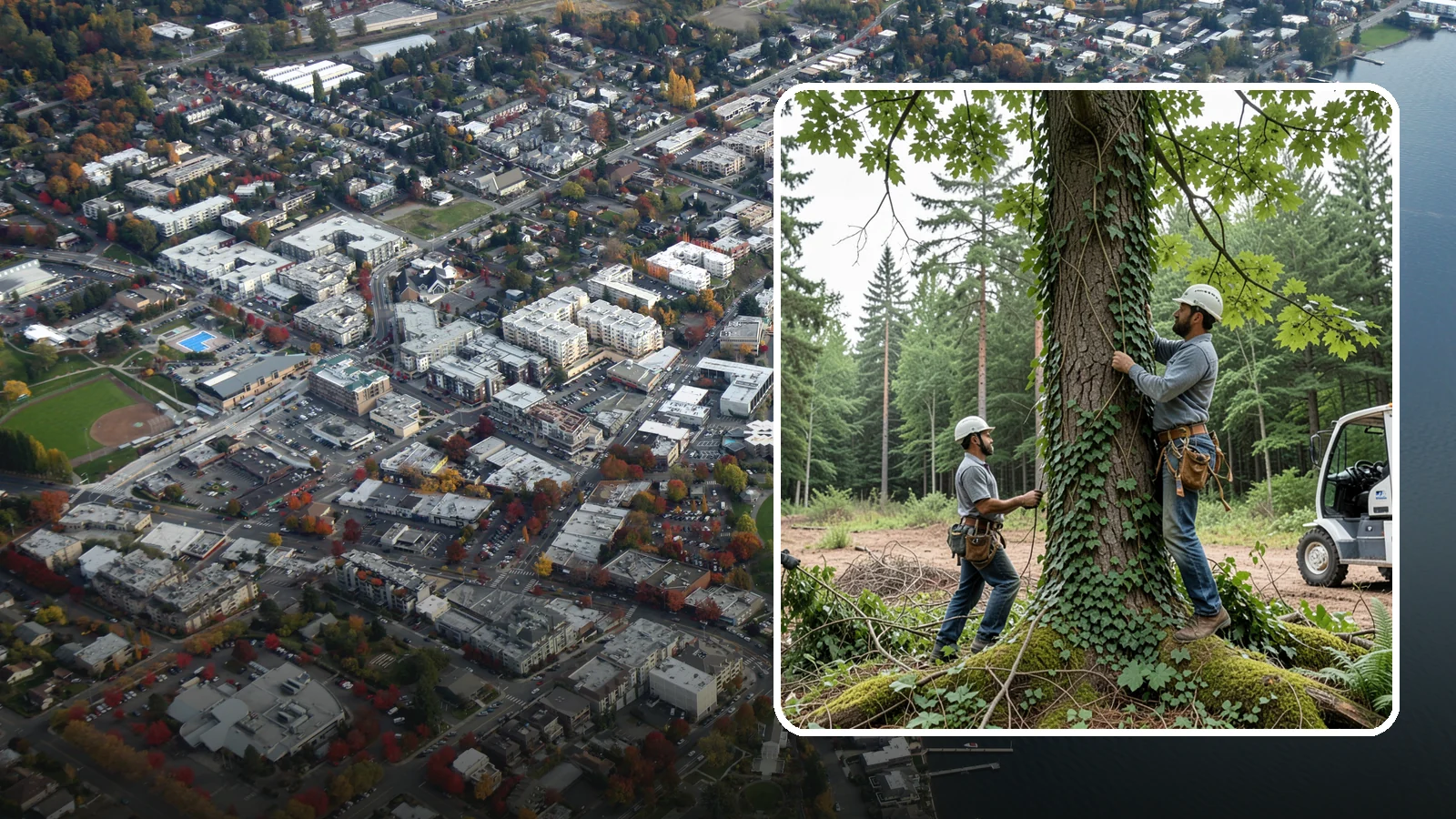 Ivy removal from trees in Kirkland, King County, WA - The removal of ivy and climbing vines from trees.