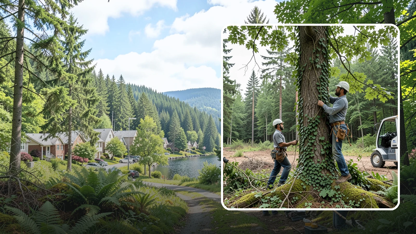 Ivy removal from trees in Lake Forest Park, King County, WA - The removal of ivy and climbing vines from trees.