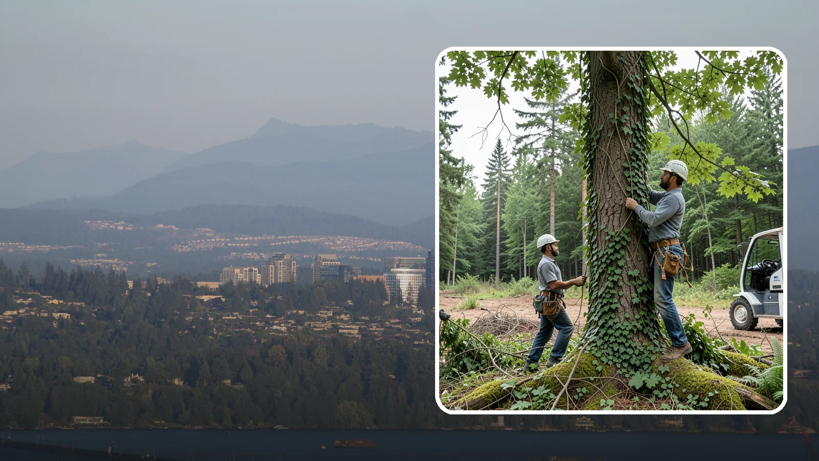 Ivy removal from trees in Medina, King County, WA - The removal of ivy and climbing vines from trees.