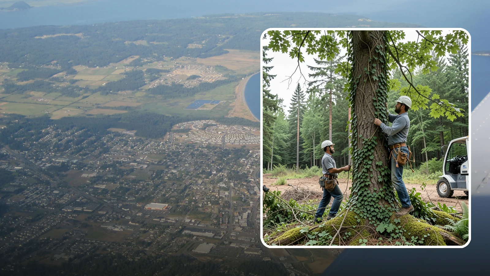 Ivy removal from trees in Oak Harbor, Island County, WA - The removal of ivy and climbing vines from trees.