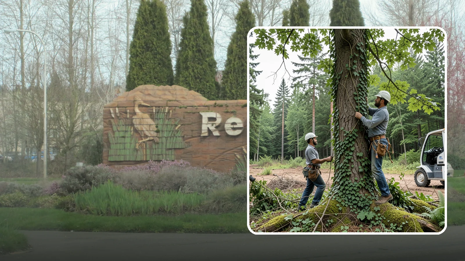 Ivy removal from trees in Renton, King County, WA - The removal of ivy and climbing vines from trees.