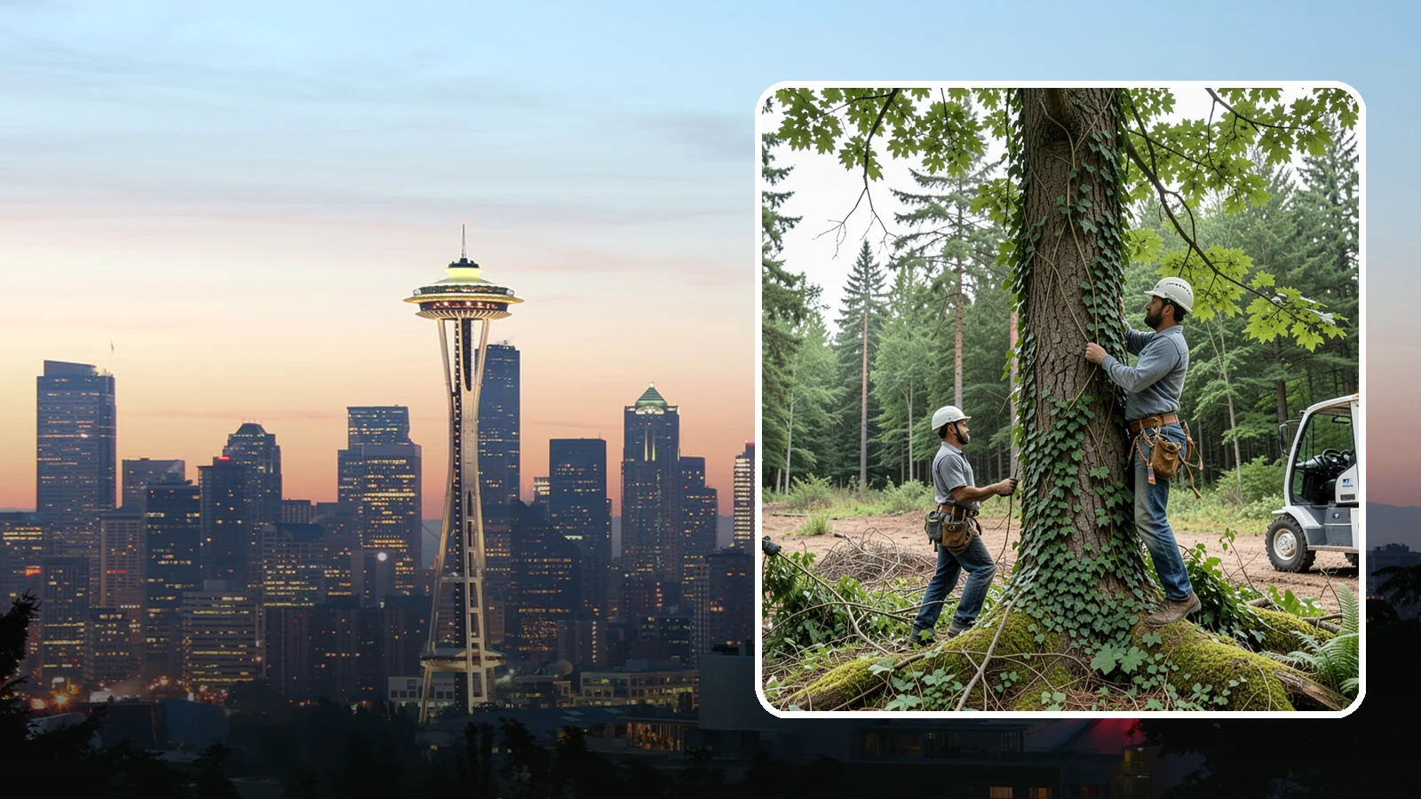 Ivy removal from trees in Seattle, King County, WA - The removal of ivy and climbing vines from trees.