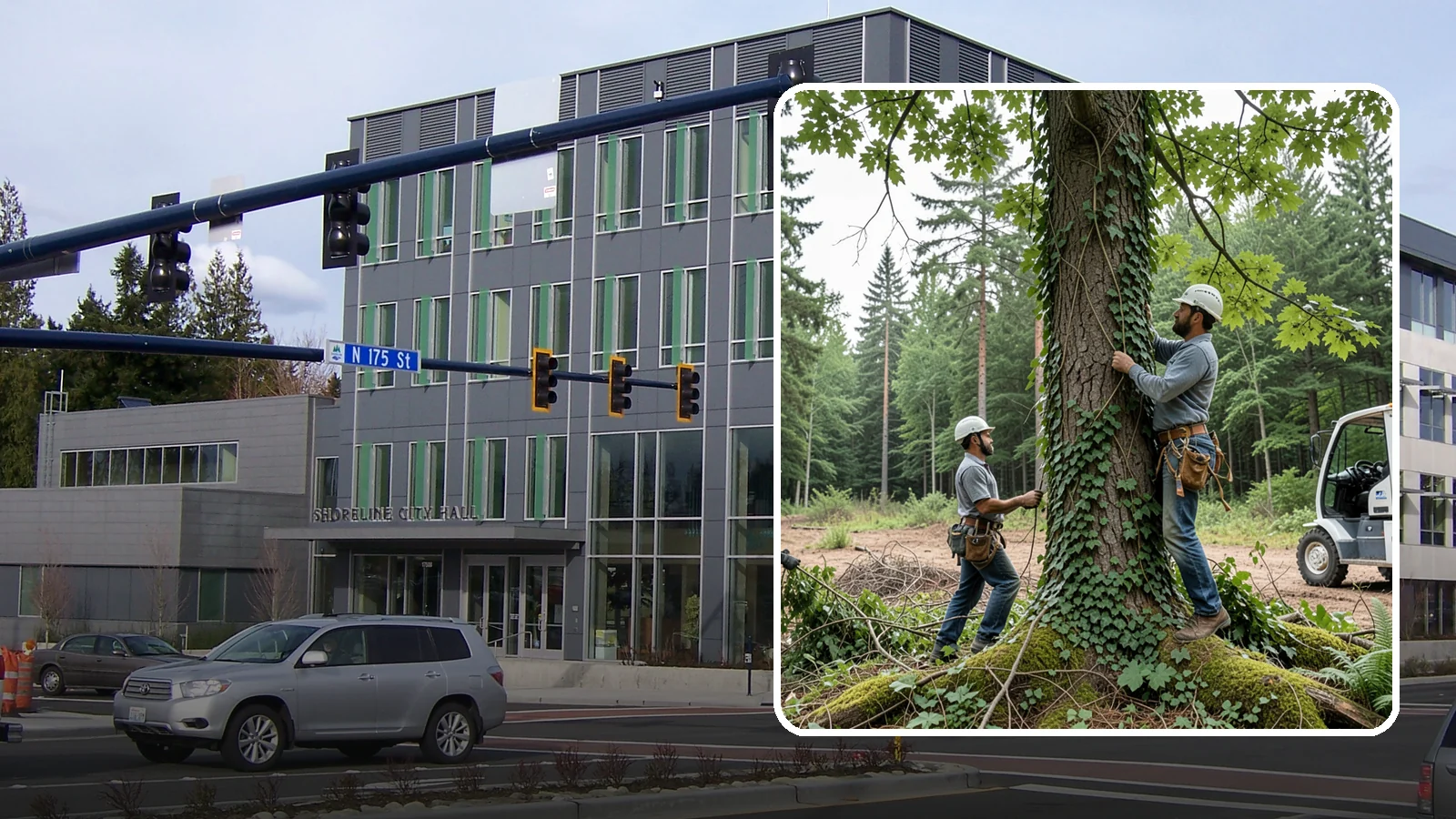 Ivy removal from trees in Shoreline, King County, WA - The removal of ivy and climbing vines from trees.