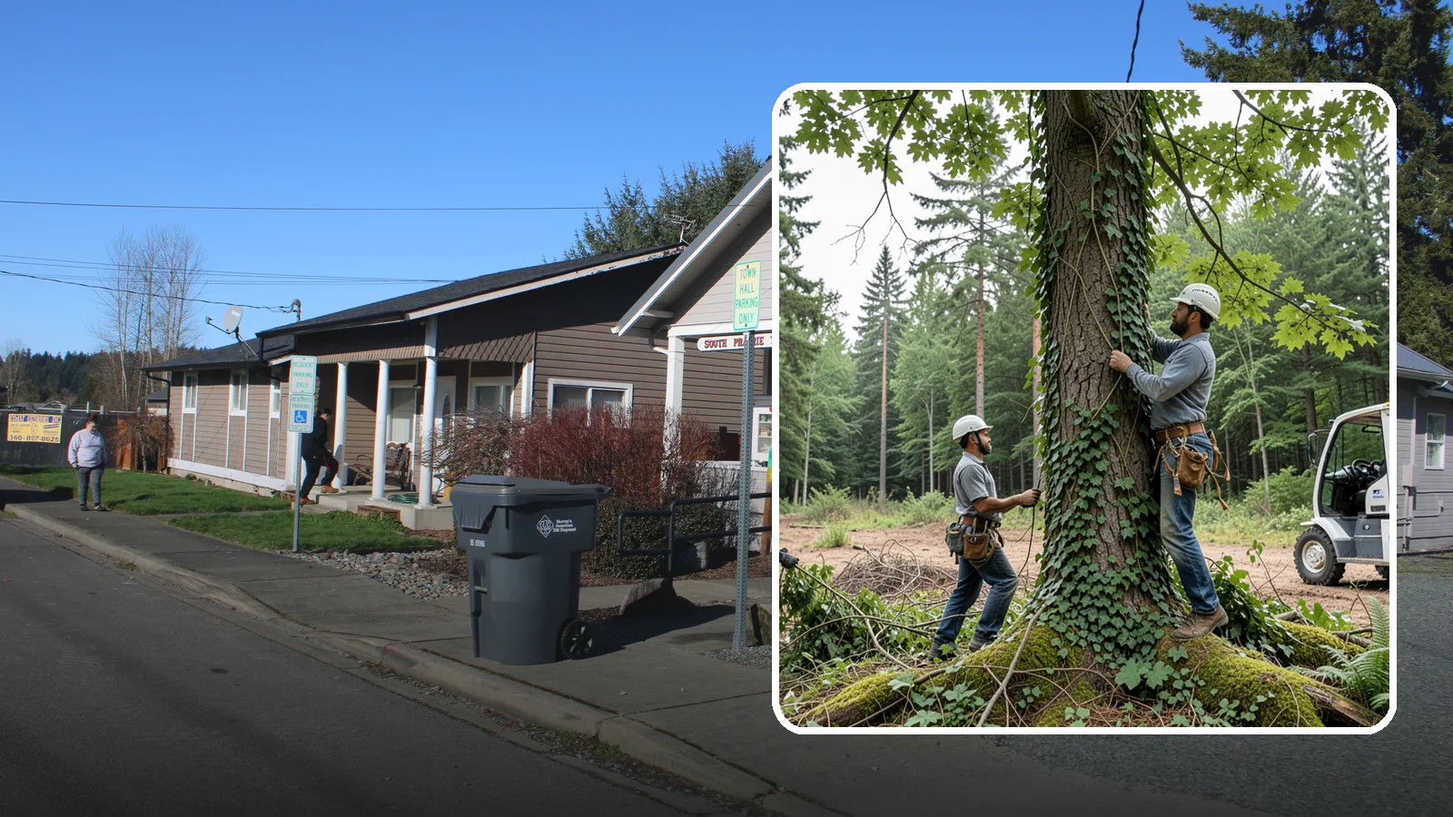 Ivy removal from trees in South Prairie, Pierce County, WA - The removal of ivy and climbing vines from trees.