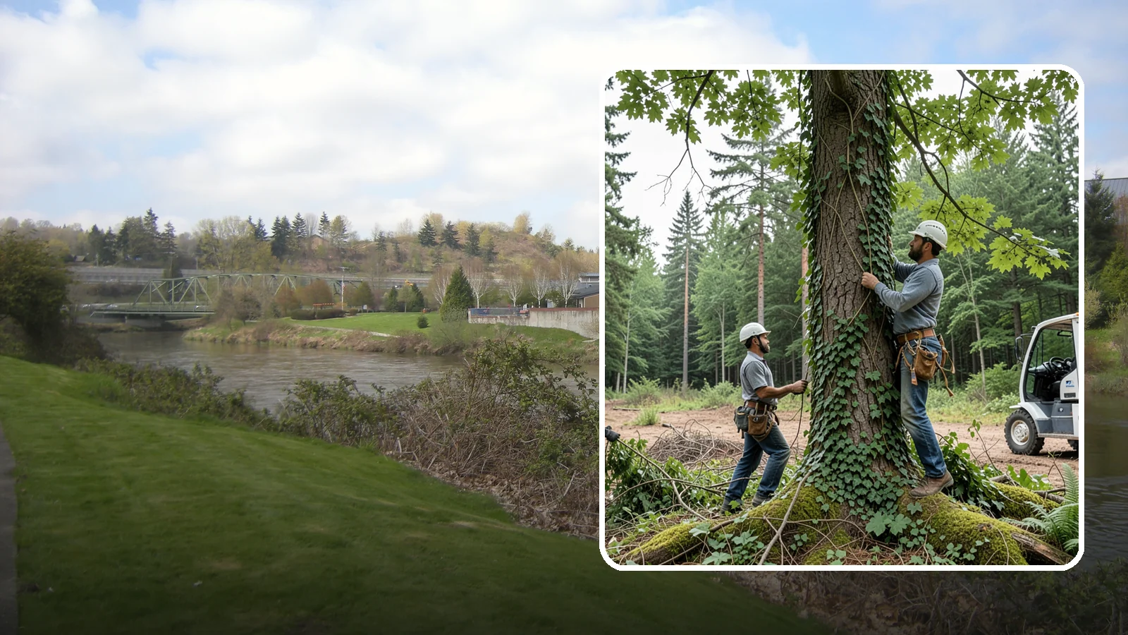 Ivy removal from trees in Tukwila, King County, WA - The removal of ivy and climbing vines from trees.