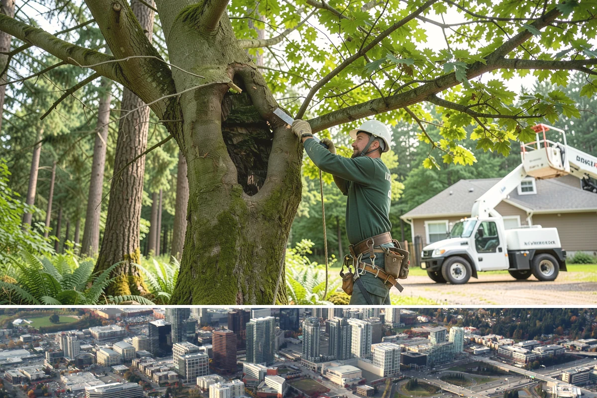 Large tree removal in Bellevue, King County, WA - In the Puget Sound climate, this service is best performed when foliage has dropped in late fall or winter to improve visibility...