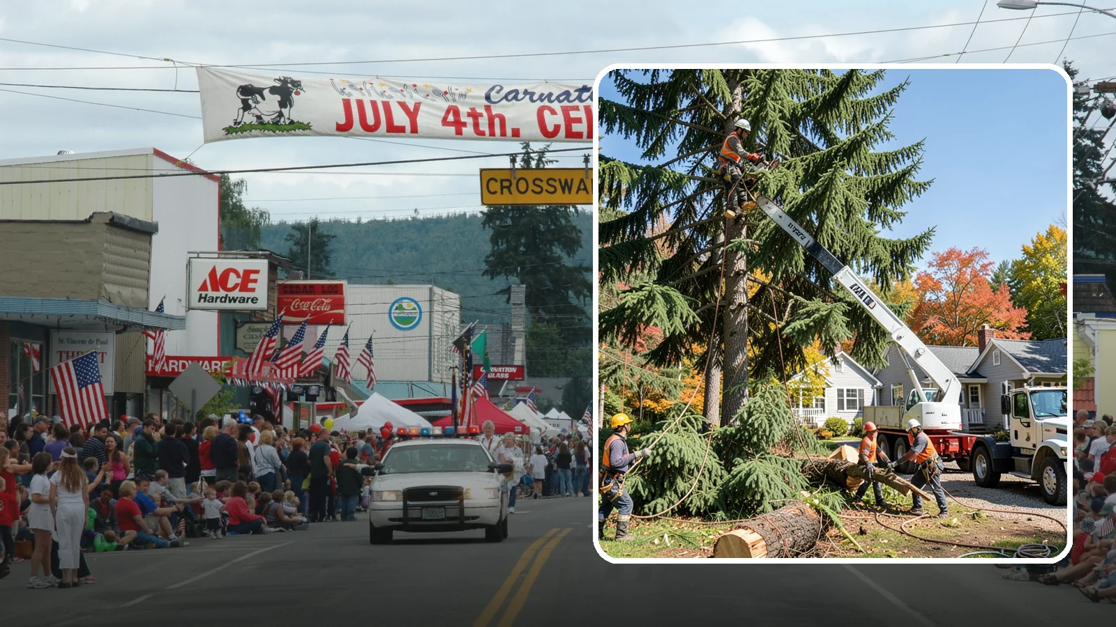 Large tree removal in Carnation, King County, WA - The sectional removal of large-diameter or tall trees.