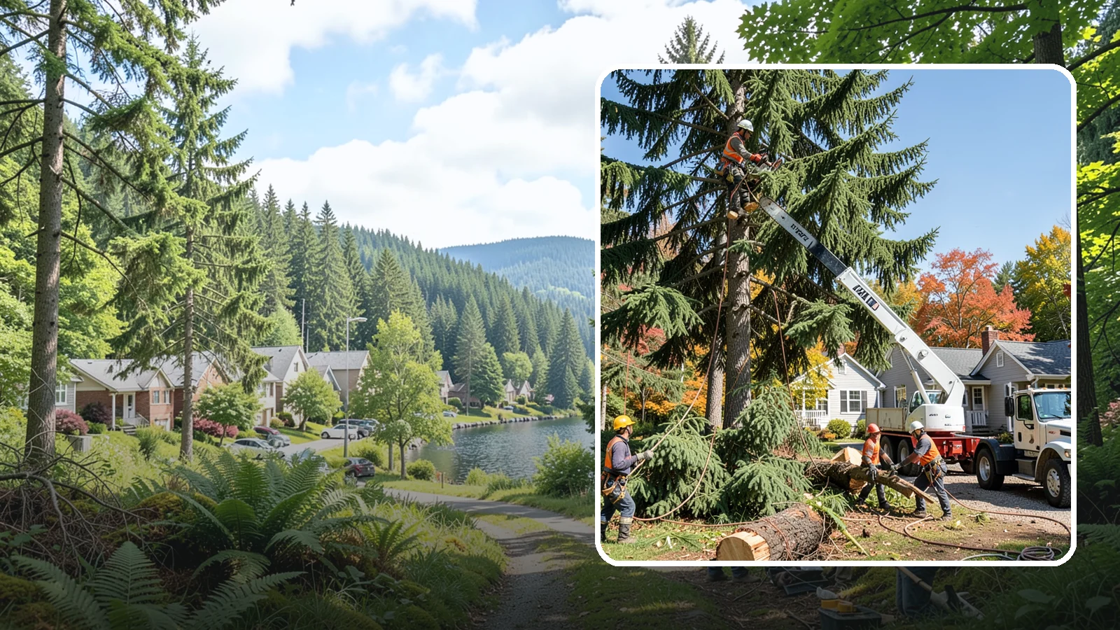 Large tree removal in Lake Forest Park, King County, WA - The sectional removal of large-diameter or tall trees.