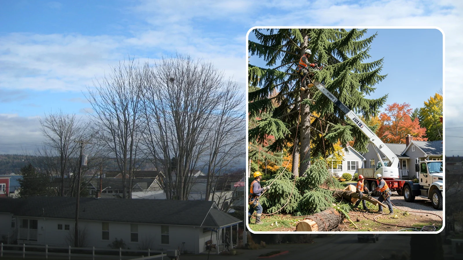 Large tree removal in Langley, Island County, WA - The sectional removal of large-diameter or tall trees.