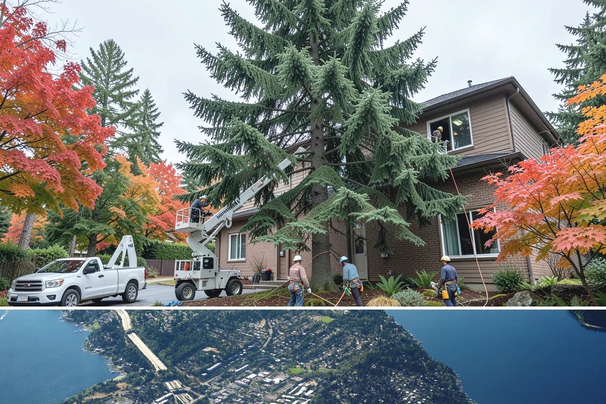 Large tree removal in Mercer Island, King County, WA - In the Puget Sound climate, this service is best performed when foliage has dropped in late fall or winter to improve visibility...