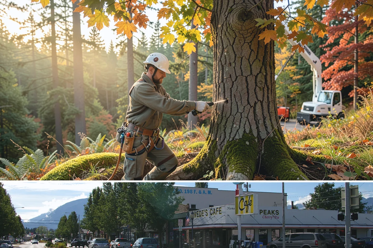 Large tree removal in North Bend, King County, WA - In the Puget Sound climate, this service is best performed when foliage has dropped in late fall or winter to improve visibility...