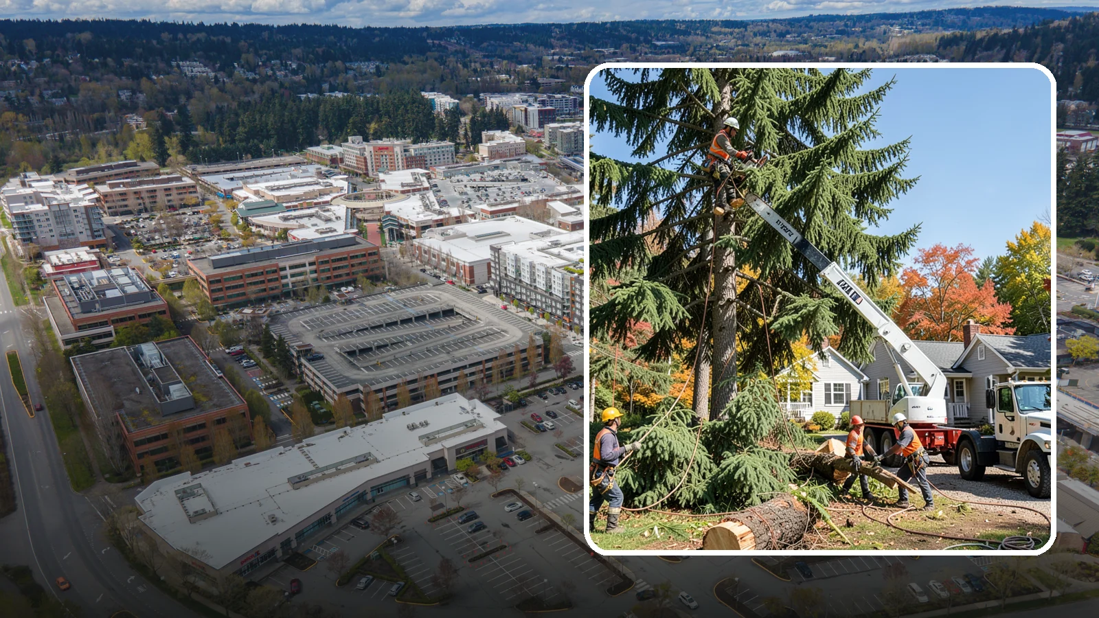 Large tree removal in Redmond, King County, WA - The sectional removal of large-diameter or tall trees.